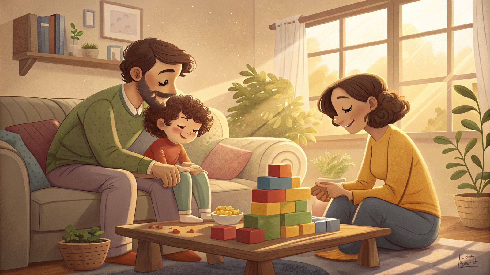 que-es-la-neurodiversidad Ilustración cálida que acompaña al artículo sobre neurodiversidad: escena cotidiana y respetuosa de vida familiar.